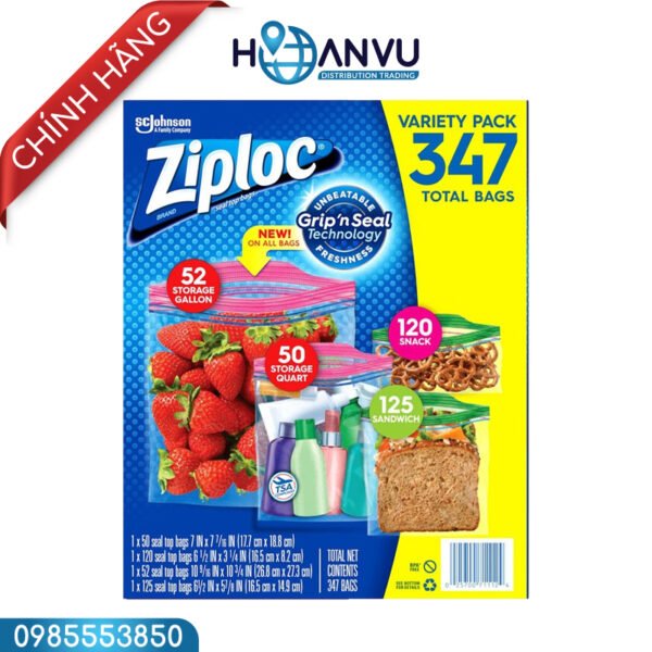 Túi Ziploc 4in1 Squart Freezer Zipper Bag Variety Pack 347 túi