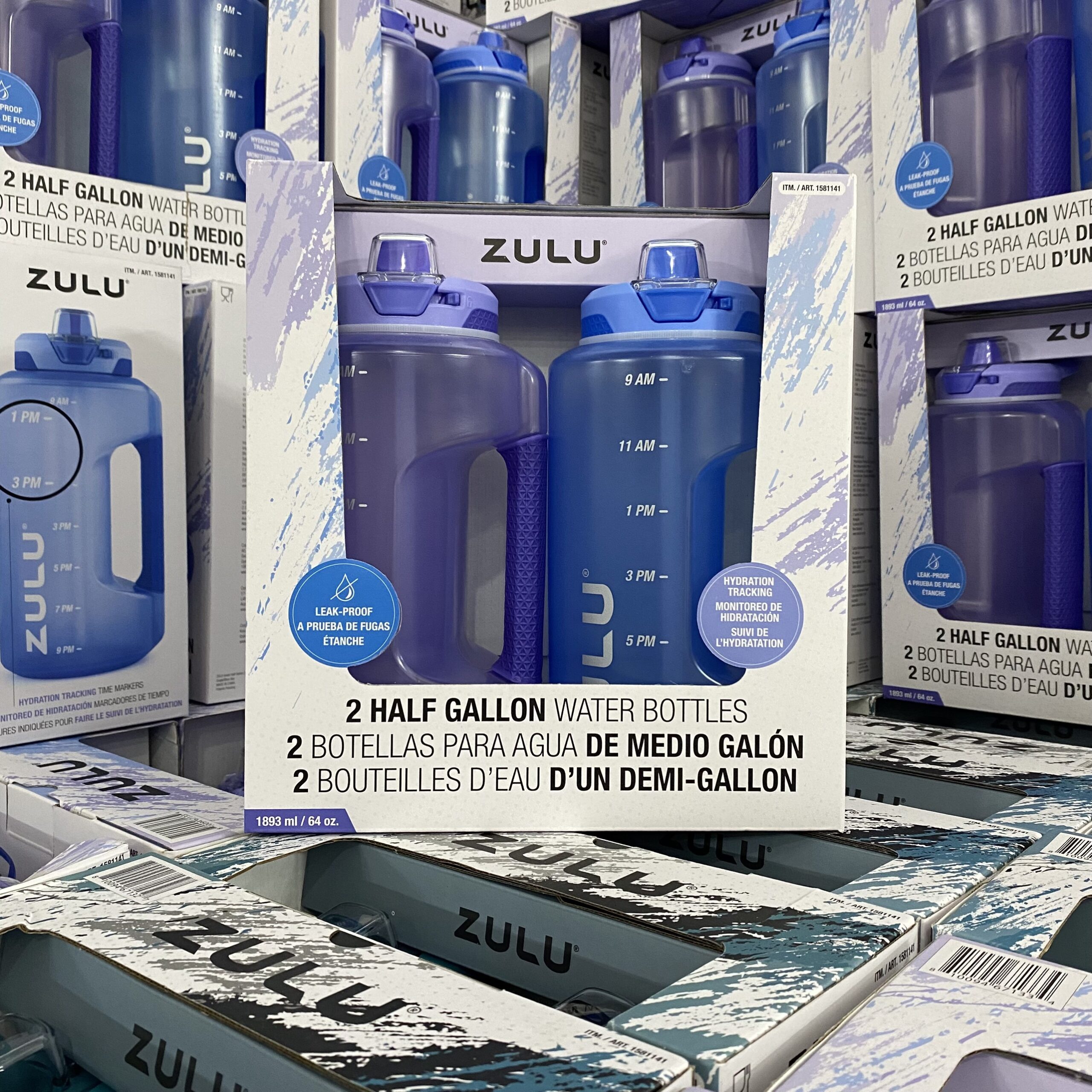 Bình nước ZULU Goals Half Gallon Nhựa, 1.89L Set 2 bình Tím, Xanh dương
