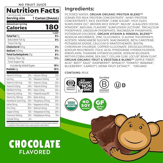 Sữa Orgain Kids Protein USDA nutritional protein shake, 237ml - Hương Socola